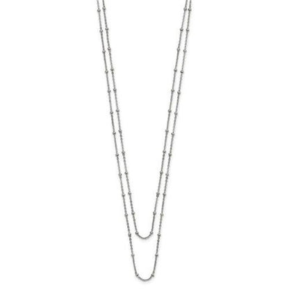 Chisel Stainless Steel Polished 2-Strand Beaded 16+1 inch Necklace
