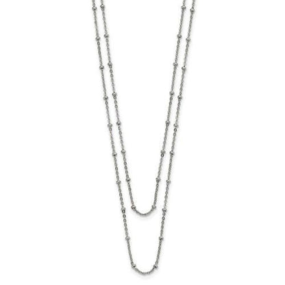 Chisel Stainless Steel Polished 2-Strand Beaded 16+1 inch Necklace