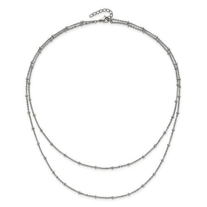 Chisel Stainless Steel Polished 2-Strand Beaded 16+1 inch Necklace