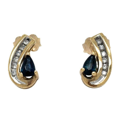 2/3ct Sapphire and 1/5ct Diamond 14k Yellow Gold Earrings 2.6g