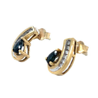 2/3ct Sapphire and 1/5ct Diamond 14k Yellow Gold Earrings 2.6g