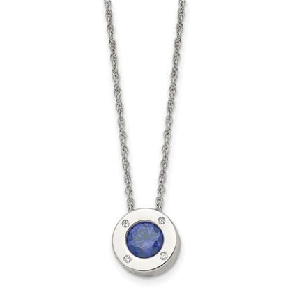 September Blue Birthstone Pendant20 inch Loose Rope Chain Stainless