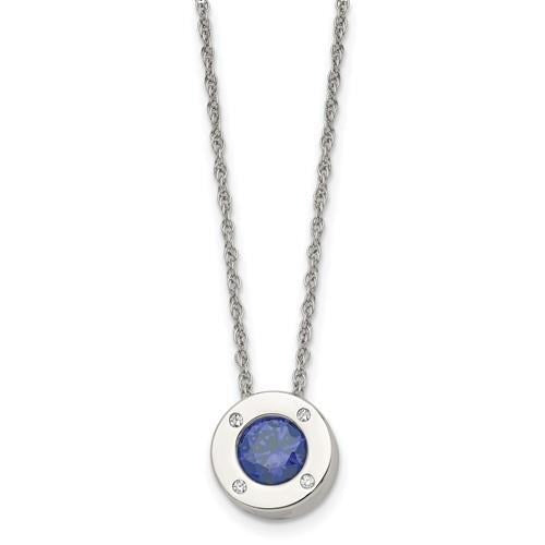 September Blue Birthstone Pendant20 inch Loose Rope Chain Stainless