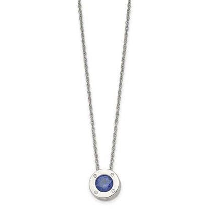 September Blue Birthstone Pendant20 inch Loose Rope Chain Stainless