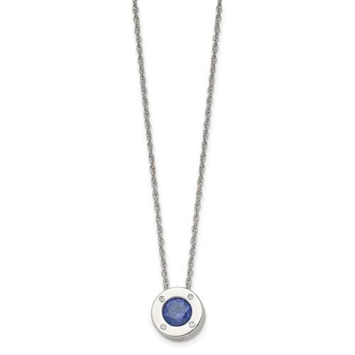 September Blue Birthstone Pendant20 inch Loose Rope Chain Stainless