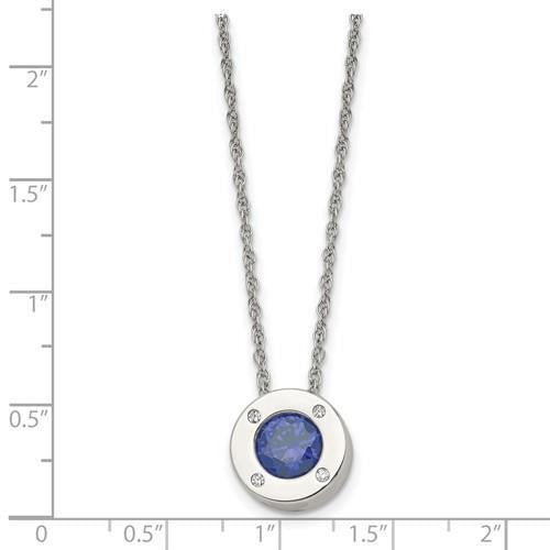 September Blue Birthstone Pendant20 inch Loose Rope Chain Stainless