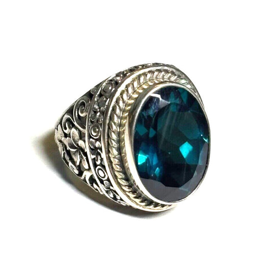 .925 Sterling Silver Blue Stone Ring Size 6.75