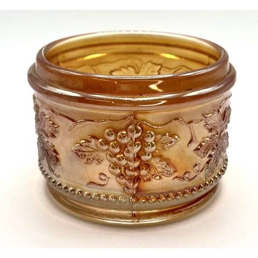 Vintage Carnival Glass Marigold Bowl Grape & Vine Pattern Iridescent Finish Collectible