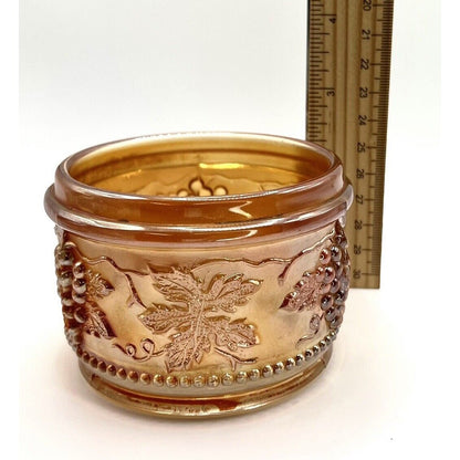 Vintage Carnival Glass Marigold Bowl Grape & Vine Pattern Iridescent Finish Collectible
