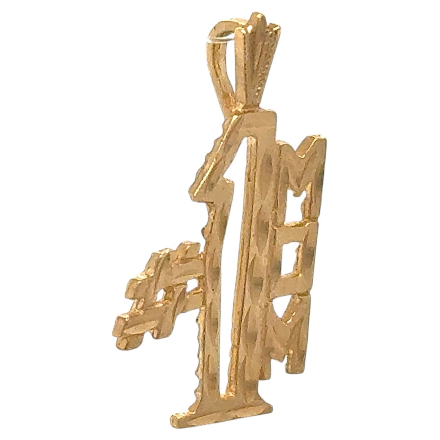 #1 MOM Pendant Solid 14K Yellow Gold Lightweight 1.0g