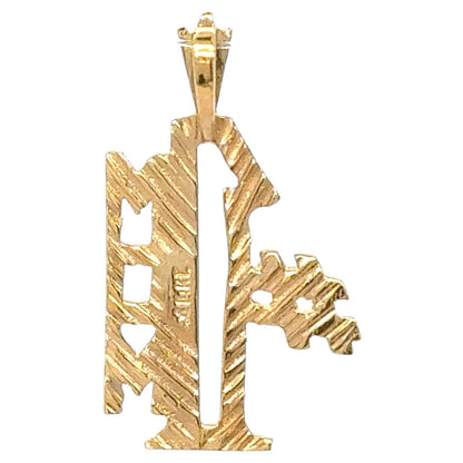 #1 MOM Pendant Solid 14K Yellow Gold Lightweight 1.0g