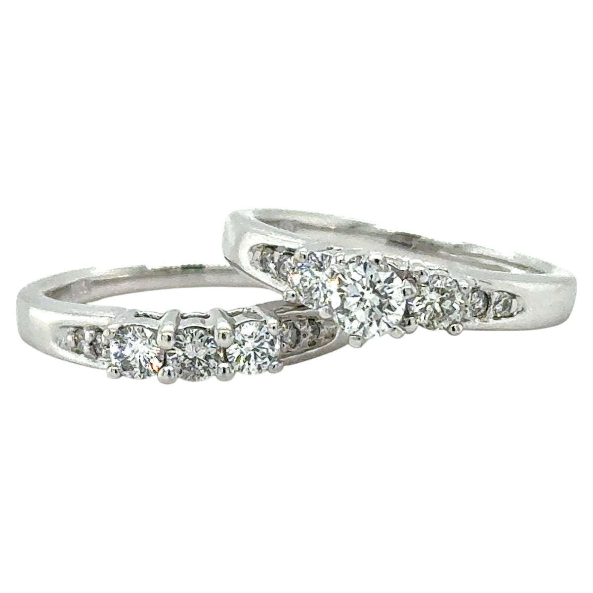 3/4ctw Diamond 14k White Gold Bridal Wedding Ring Set 8.1g Size 7