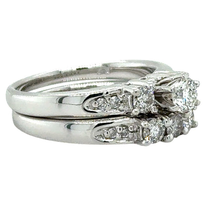 3/4ctw Diamond 14k White Gold Bridal Wedding Ring Set 8.1g Size 7