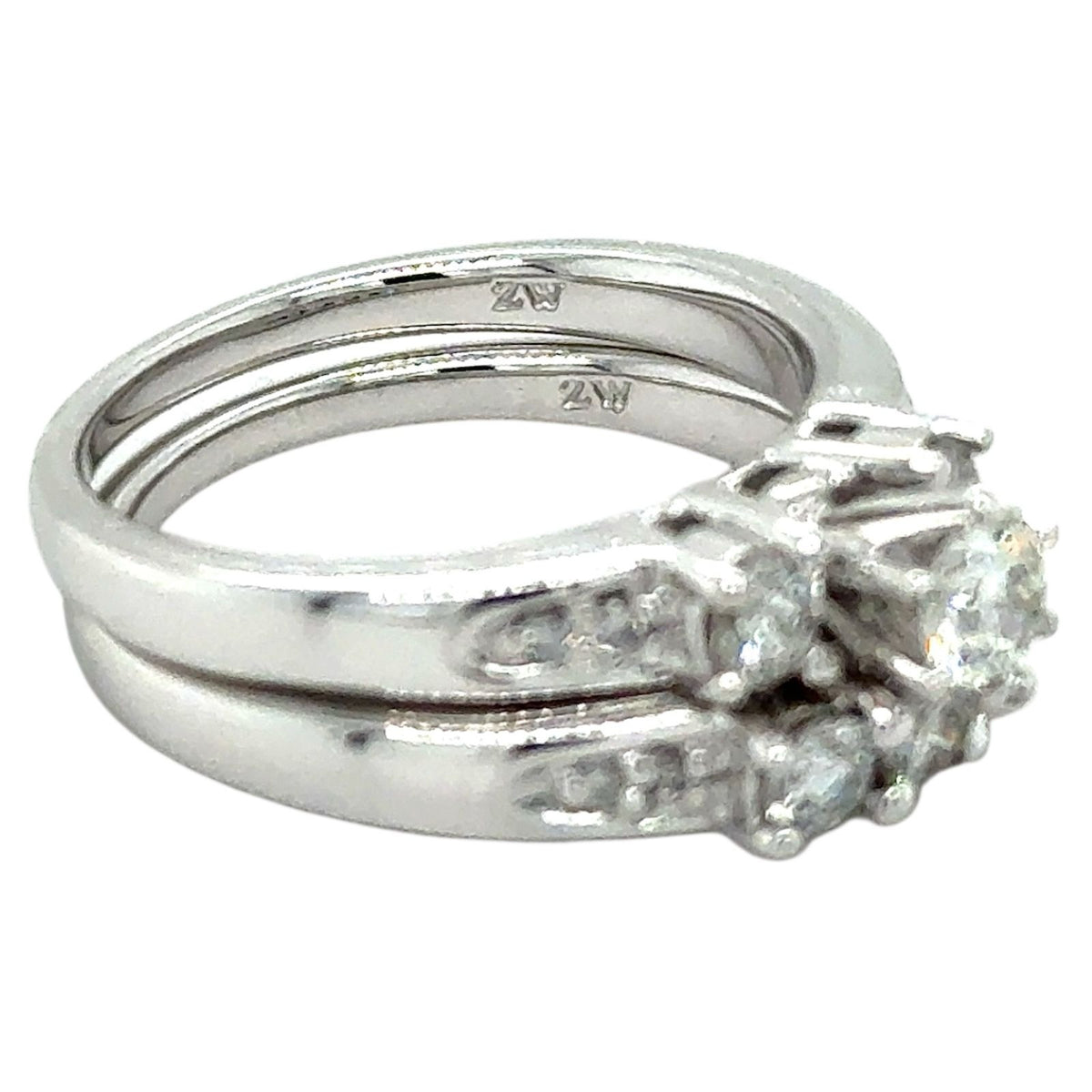 3/4ctw Diamond 14k White Gold Bridal Wedding Ring Set 8.1g Size 7