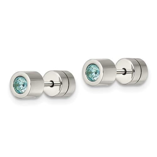 Chisel Blue CZ December Birthstone Post Earrings Stainless Steel Polished