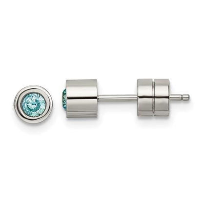 Chisel Blue CZ December Birthstone Post Earrings Stainless Steel Polished