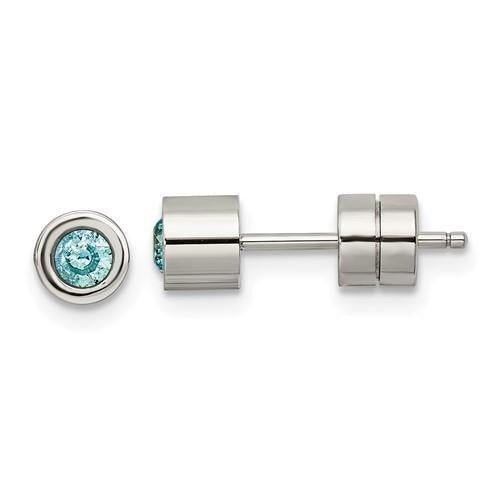 Chisel Blue CZ December Birthstone Post Earrings Stainless Steel Polished