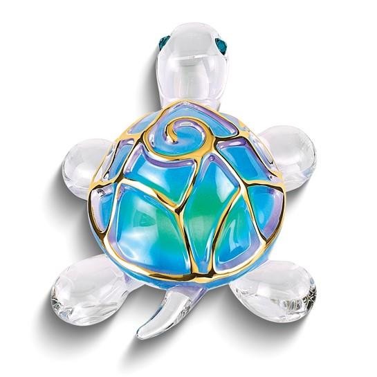 Glass Baron Tiffany the Turtle Handcrafted Glass Figurine with 22k Gold Trim