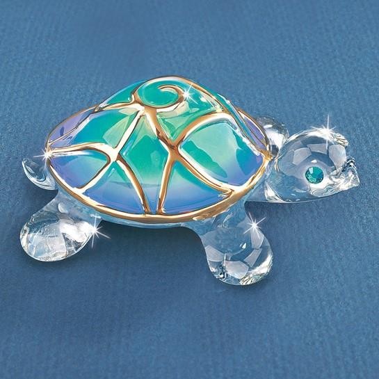 Glass Baron Tiffany the Turtle Handcrafted Glass Figurine with 22k Gold Trim