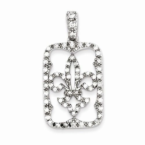 Sterling Silver Cubic Zirconia Fleur De Lis Pendant