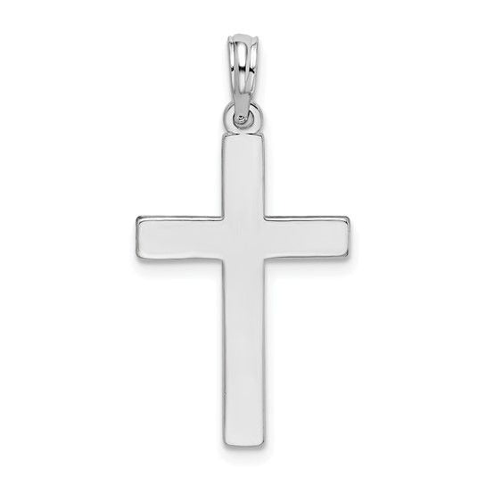 Sterling Silver Polished Flat Latin Cross Pendant 925 Rhodium-Plated