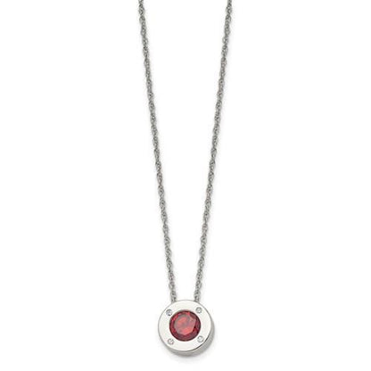 Birthstone Stainless Steel Necklace Red Crystal Pendant & Lobster Clasp - 20 Inch Chain
