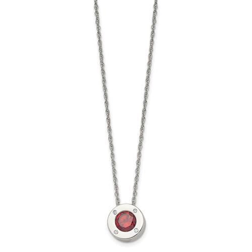 Birthstone Stainless Steel Necklace Red Crystal Pendant & Lobster Clasp - 20 Inch Chain