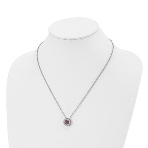 Birthstone Stainless Steel Necklace Red Crystal Pendant & Lobster Clasp - 20 Inch Chain