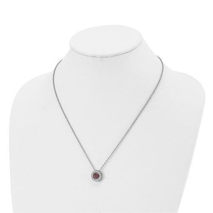 Birthstone Stainless Steel Necklace Red Crystal Pendant & Lobster Clasp - 20 Inch Chain