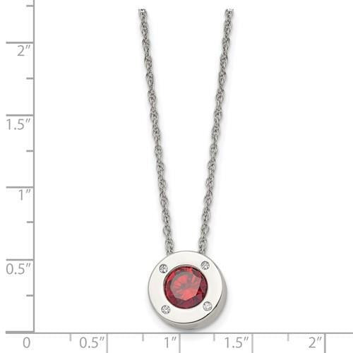 Birthstone Stainless Steel Necklace Red Crystal Pendant & Lobster Clasp - 20 Inch Chain