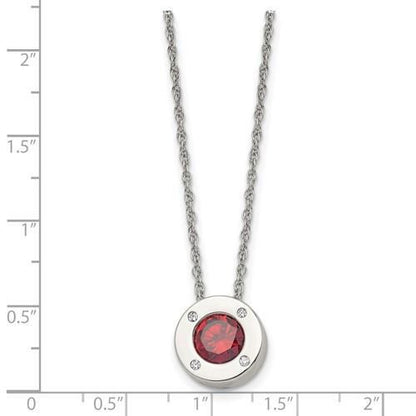 Birthstone Stainless Steel Necklace Red Crystal Pendant & Lobster Clasp - 20 Inch Chain