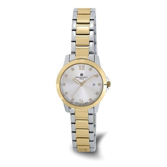 Charles Hubert Two-Tone Yellow IP-Plated Stainless Steel Silver-Tone Dial Date Quartz Watch