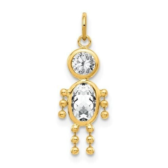 10k Yellow Gold Cubic Zirconia and April Boy Birthstone Charm Pendant