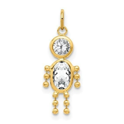 10k Yellow Gold Cubic Zirconia and April Boy Birthstone Charm Pendant