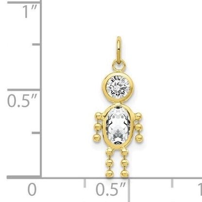 10k Yellow Gold Cubic Zirconia and April Boy Birthstone Charm Pendant