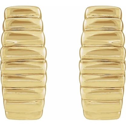 14K Yellow Gold Electroform Ribbed J-Hoop Earrings 15mm