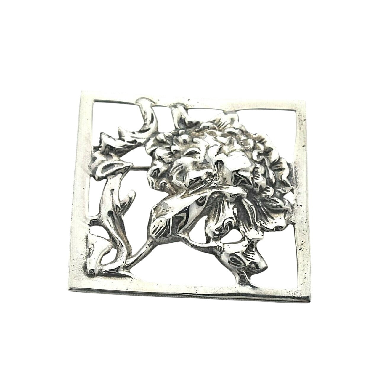 Vintage Square Flower Pin .925 Sterling Silver 15.9g
