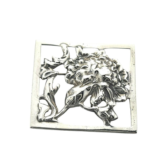 Vintage Square Flower Pin .925 Sterling Silver 15.9g