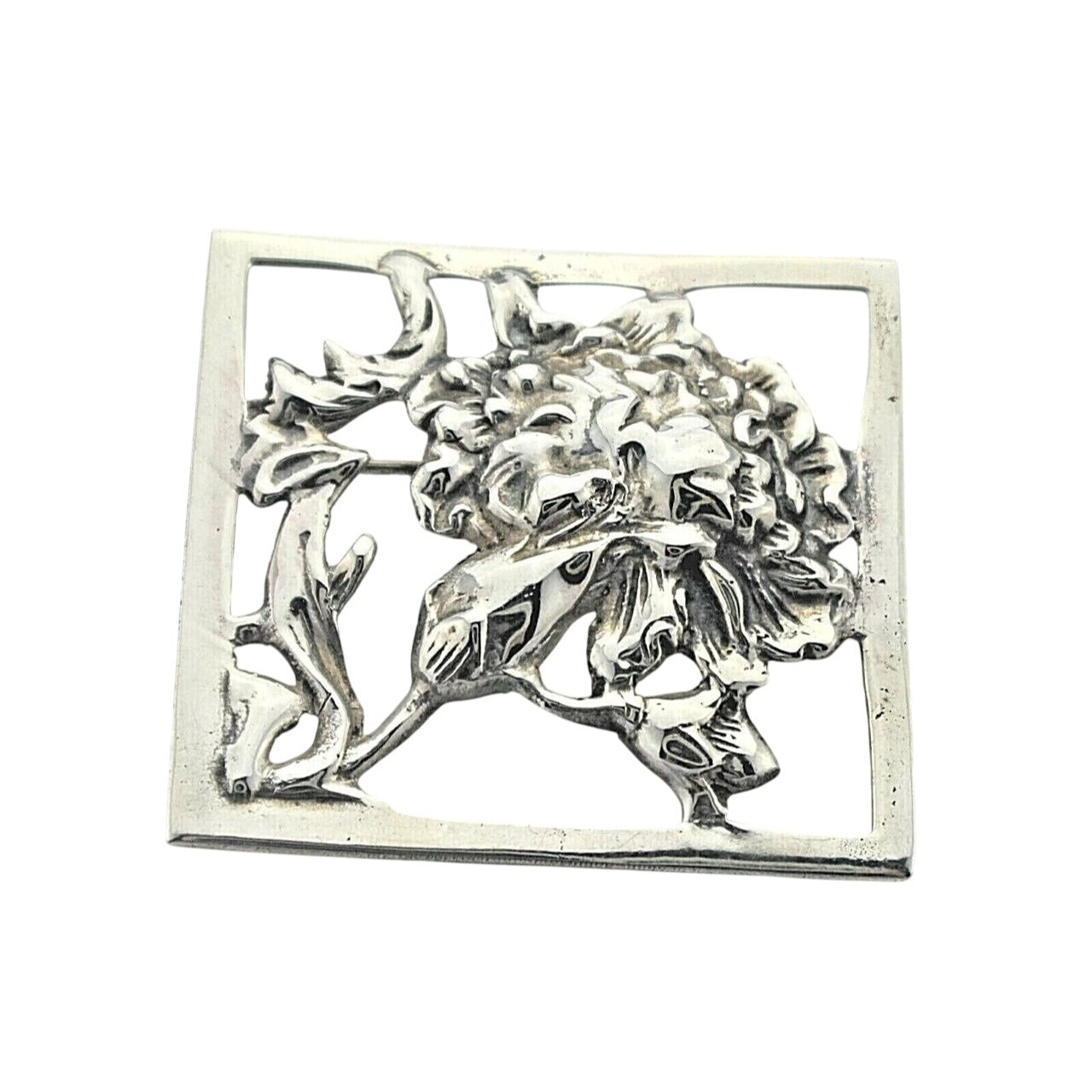 Vintage Square Flower Pin .925 Sterling Silver 15.9g
