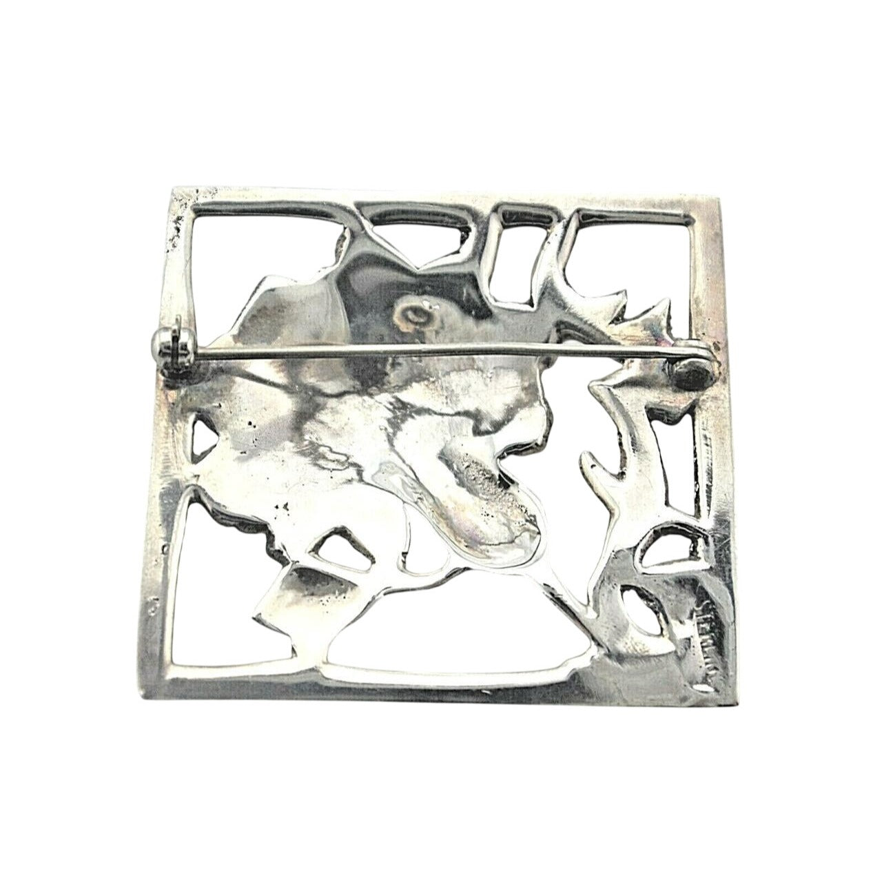 Vintage Square Flower Pin .925 Sterling Silver 15.9g