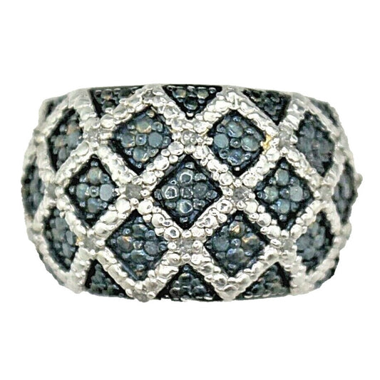 Blue & White Cubic Zirconia Band Ring .925 Sterling Silver 11.1g Size 7