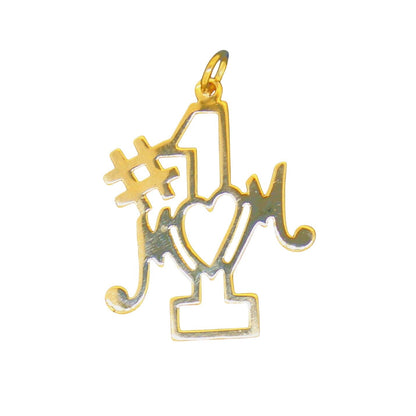 #1 Mom Pendant Solid 14K Yellow Gold Heart Design 0.6g