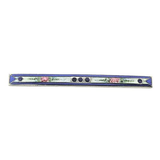 Vintage Sterling Silver & Blue Floral Enamel Bar Pin Brooch 4.3g