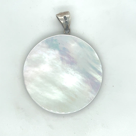 Sterling Silver Mother Of Pearl Pendant Moonstone Accent 15.4g