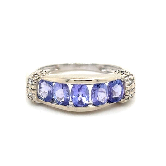 Tanzanite & Diamond 14k White Gold Ring 2.1g Size 4.25