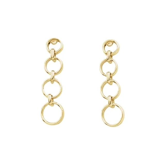 10K Yellow Gold Graduated Circle Dangle Earrings 26x7mm