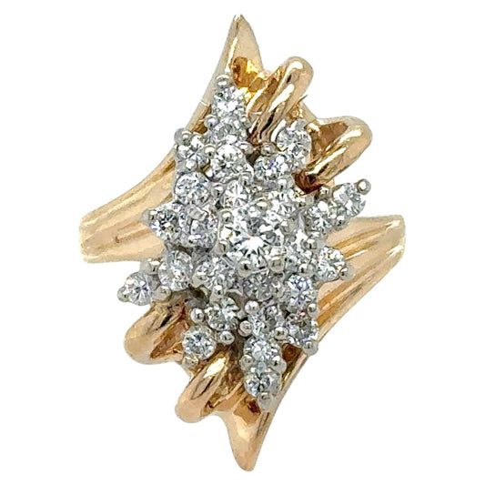 3/4ctw Diamond Cluster 14k Yellow Gold Ring 3.3g Size 6.5 (SI2-I1,G-I)