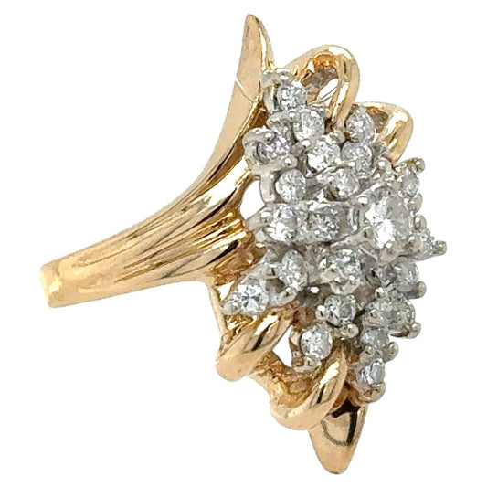 3/4ctw Diamond Cluster 14k Yellow Gold Ring 3.3g Size 6.5 (SI2-I1,G-I)