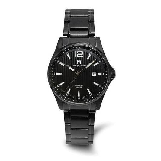 Charles Hubert Black Face Watch With Metal Band & Date