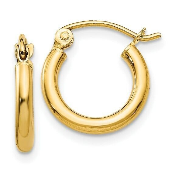14K Yellow Gold Polished 2x12mm Lightweight Tube Hoop Earrings